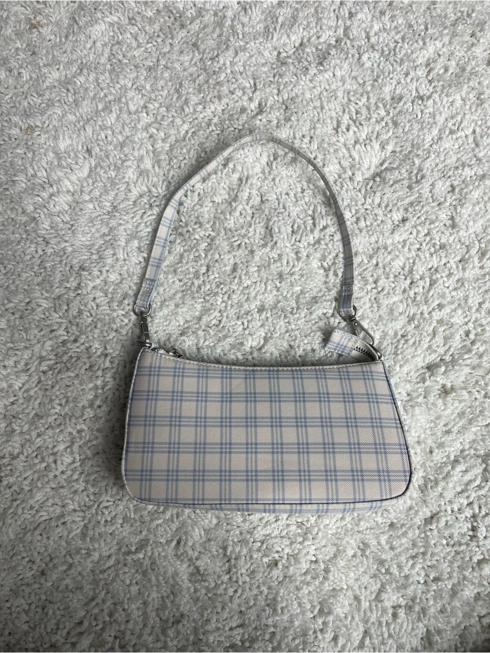 Brandy Melville Plaid Shoulder Bag in Light Blue and Cream